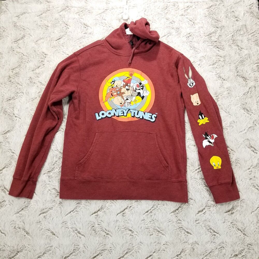 Looney Tunes Sweater Adult Mediu Red Bugs Bunny Warner Bros Hood Sweatshirt Mens